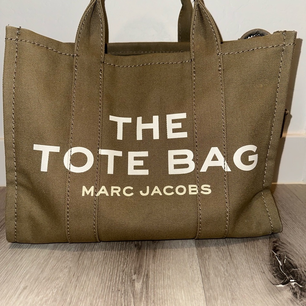 Marc Jacobs Olive Canvas Tote Bag with White Logo
